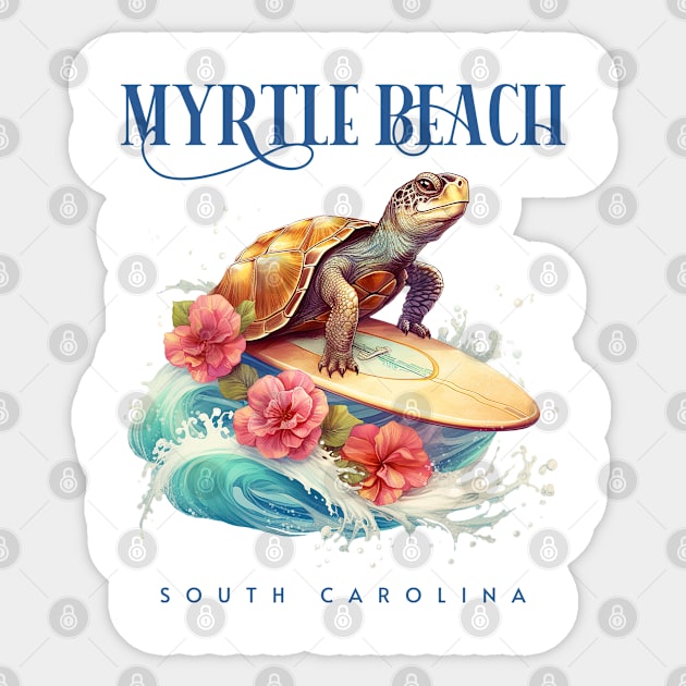 Myrtle Beach South Carolina Smiling Surfing Turtle Souvenir Sticker by grendelfly73